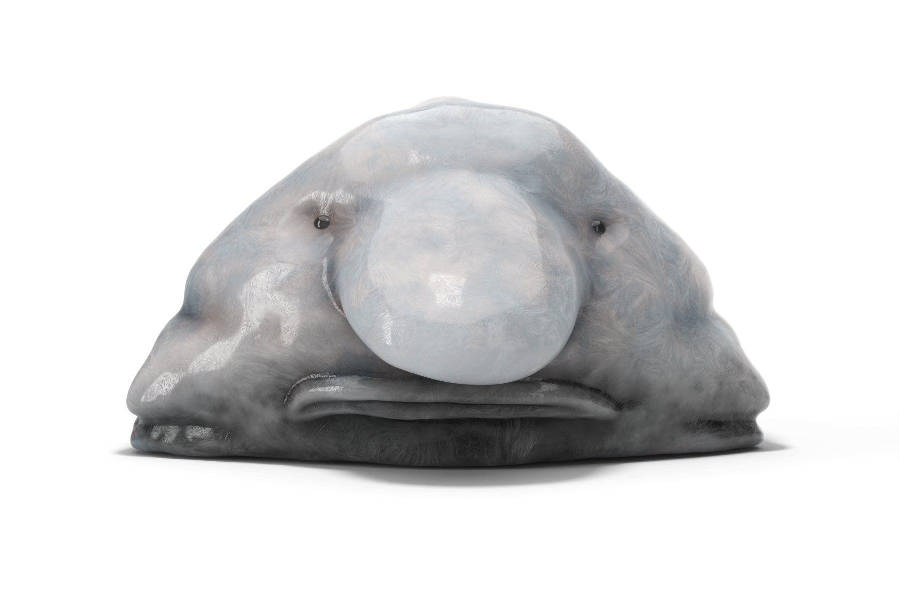 Soft jelly blobfish character with a jiggly body on a white background, a Houdini softbody test rendered in Octane.